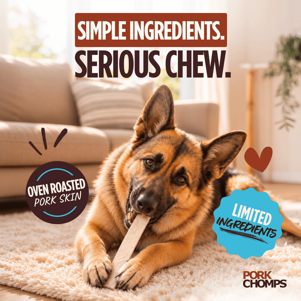 Pork Chomps - 4" Baked Pork Strips - 10 ounces
