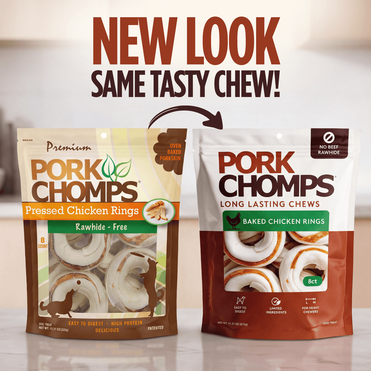 Pork Chomps - 2.5" Pressed Rings with Real Chicken - 8 Count New Look