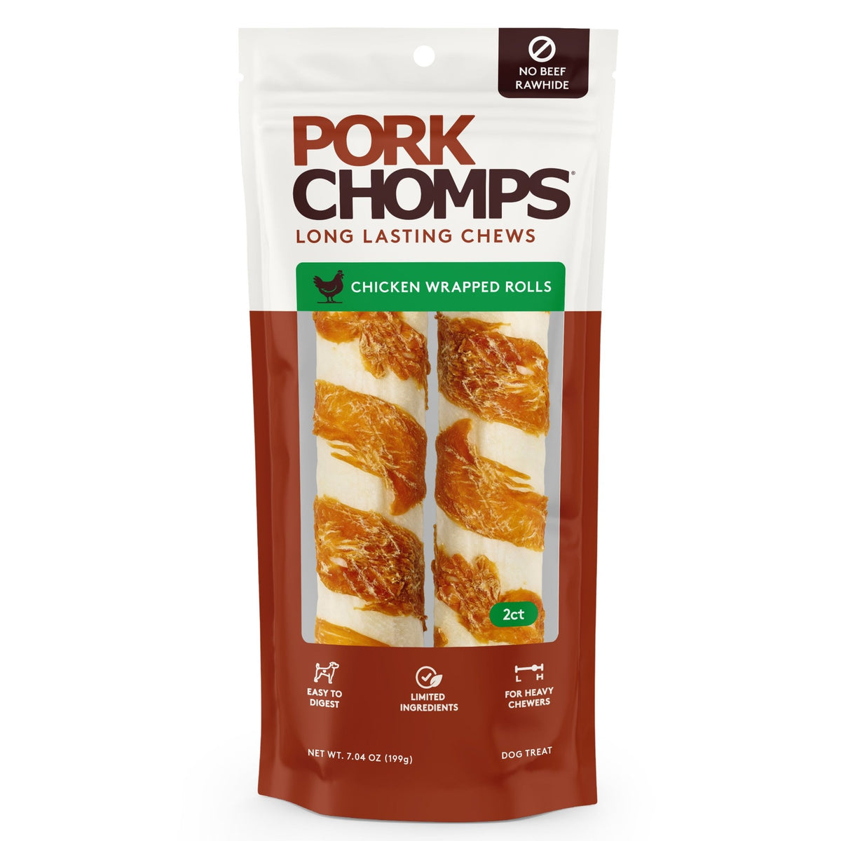 Pork Chomps - 8" Real Chicken Wrapped Rolls - 2 Count