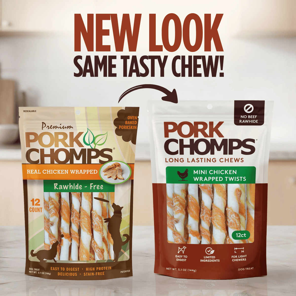 Pork Chomps - Real Chicken Wrapped Mini Twists - 12 Count New Look