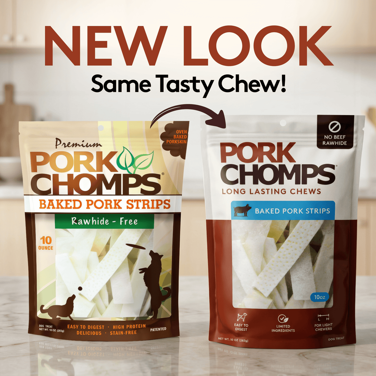 Pork Chomps - 4" Baked Pork Strips - 10 ounces New Look