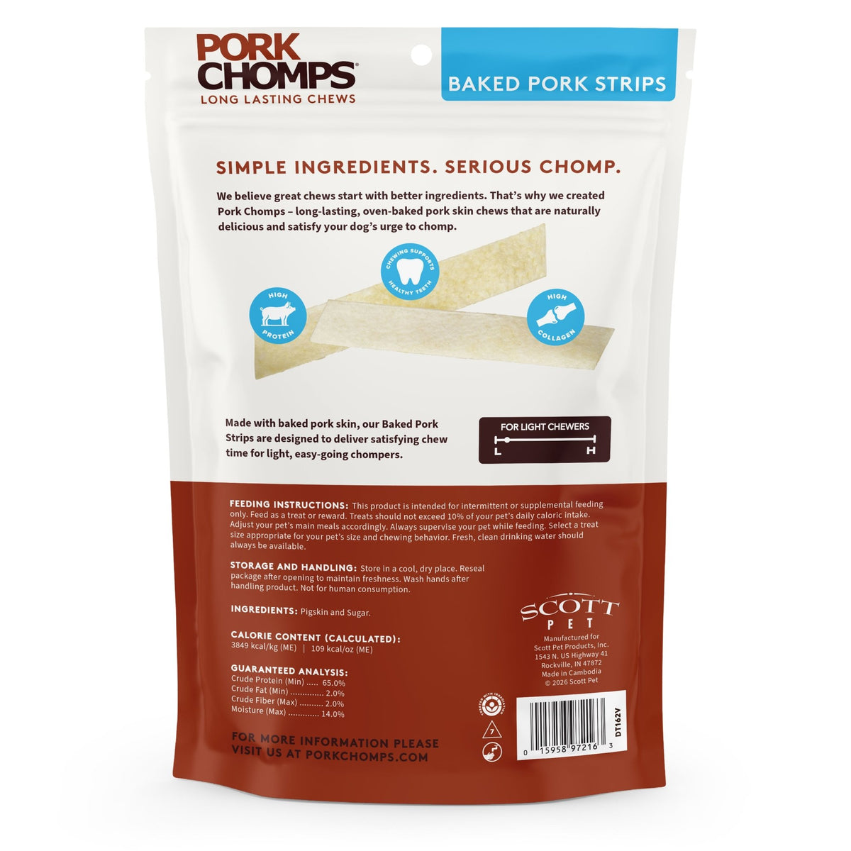 Pork Chomps - 4" Baked Pork Strips - 10 ounces