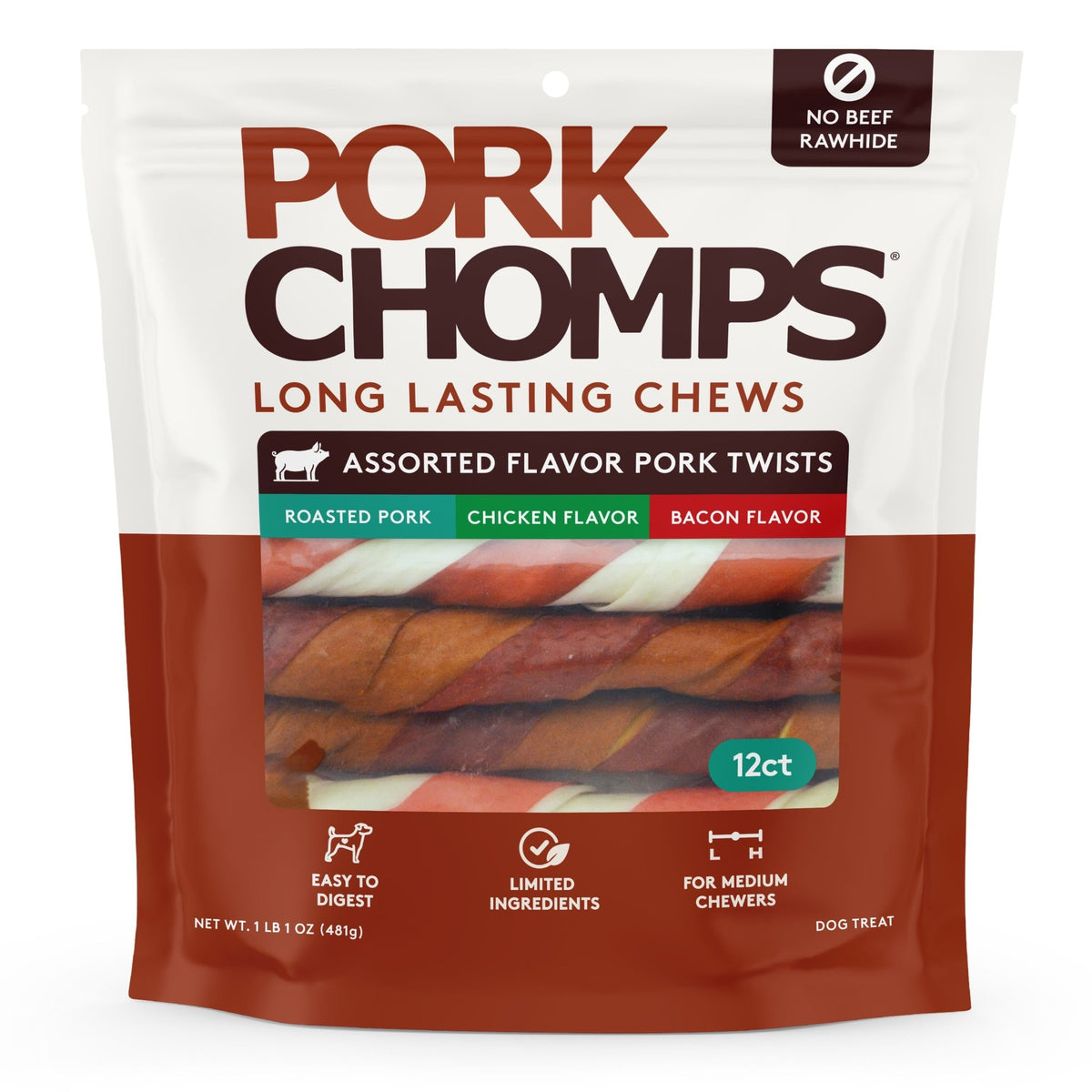 Pork Chomps - Assorted Flavor Twists - 12 Count
