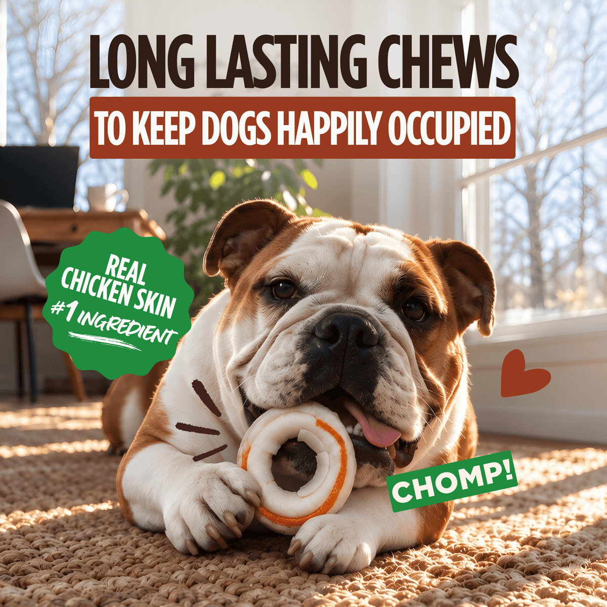 Pork Chomps - 2.5" Pressed Rings with Real Chicken - 8 Count
