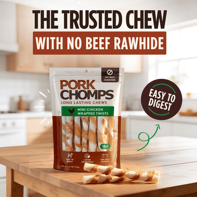 Pork Chomps - Real Chicken Wrapped Mini Twists - 12 Count