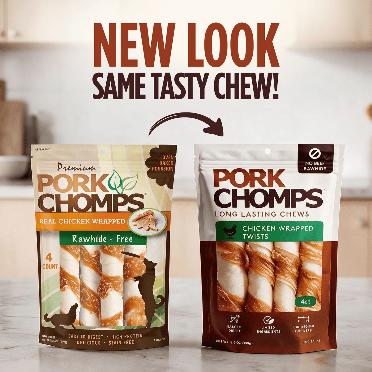 Pork Chomps - Real Chicken Wrapped Twists - 4 Count New Look