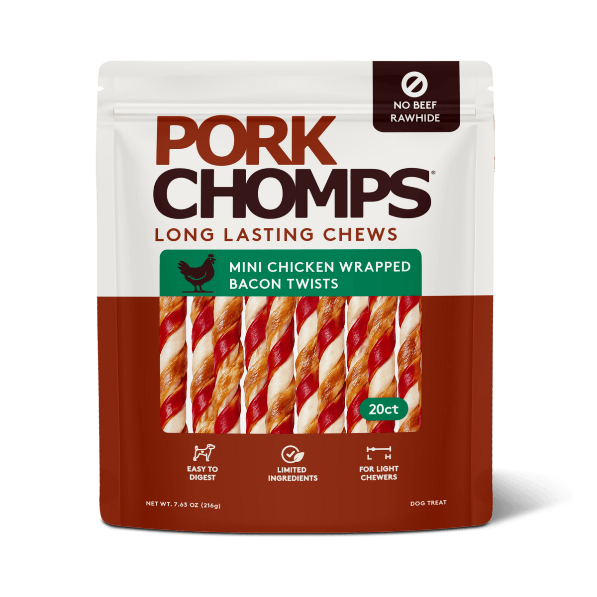 Pork Chomps - Mini Chicken Wrapped Bacon Twists - 20 Count